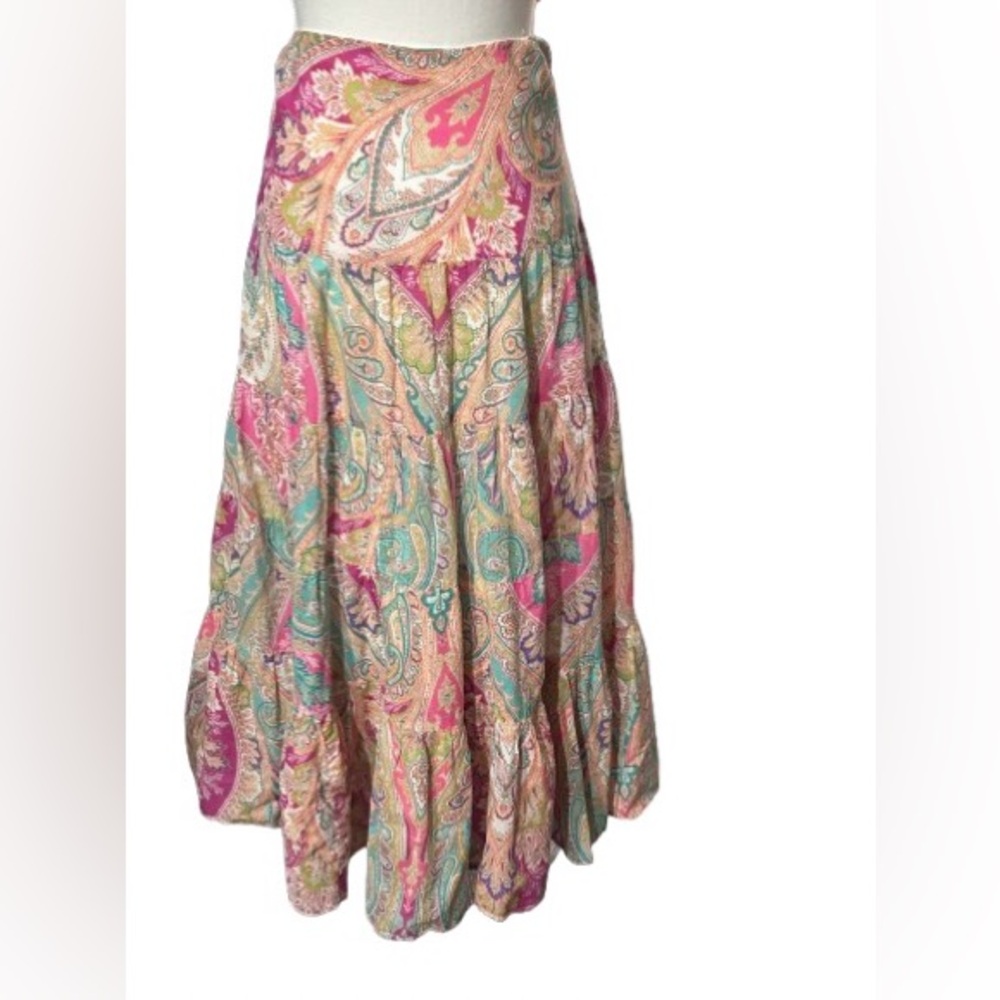 100% Cotton Ralph Lauren 1X Skirt Madi Paisley Boho Pink Aqua Size 18 Size 16 - Picture 12 of 14